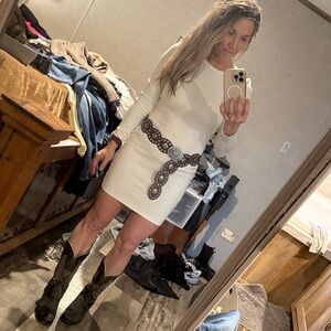 Country dresses: white dress,tan sweater dress, black dress, faux leather shrts